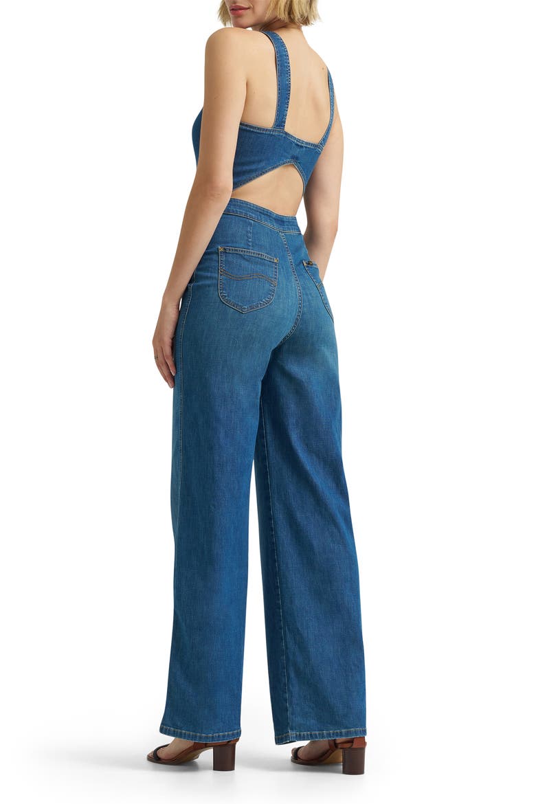 Cutout Denim Jumpsuit, Alternate, color, BLUE ARROW