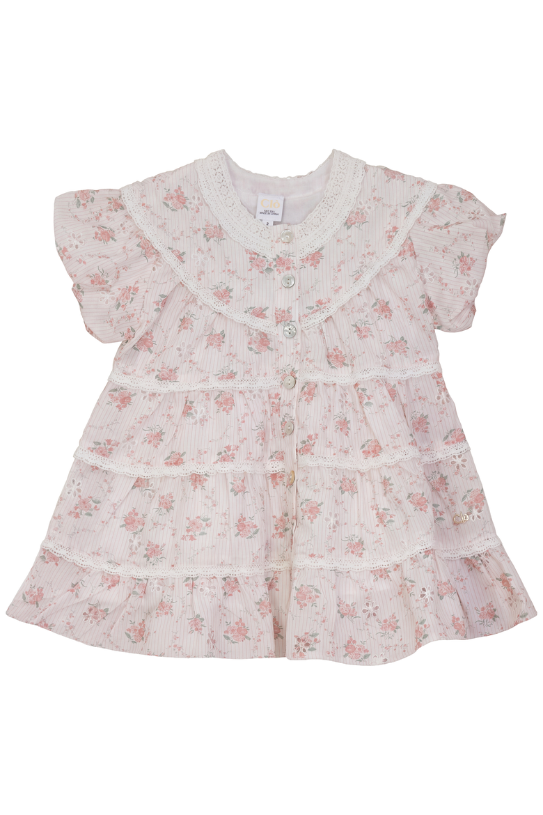 Printed Woven Dress with Lace Trim, Main, color, Pink