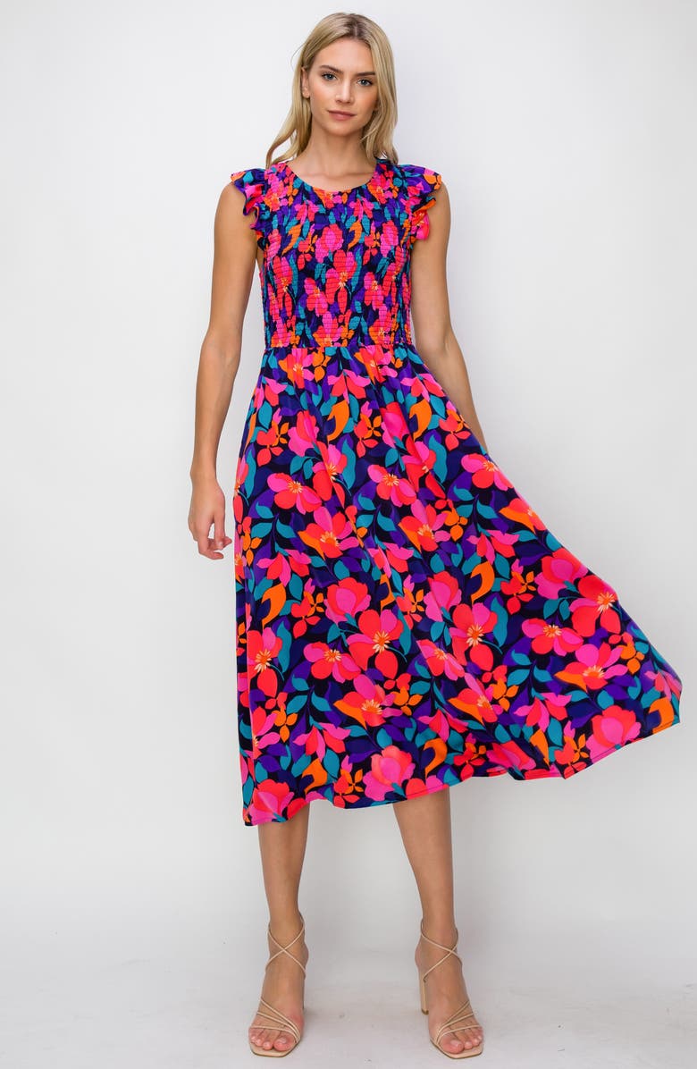 MELLODAY Smocked Fit & Flare Dress, Alternate, color, 