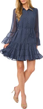 CeCe Tiered Flounce Long Sleeve Dress