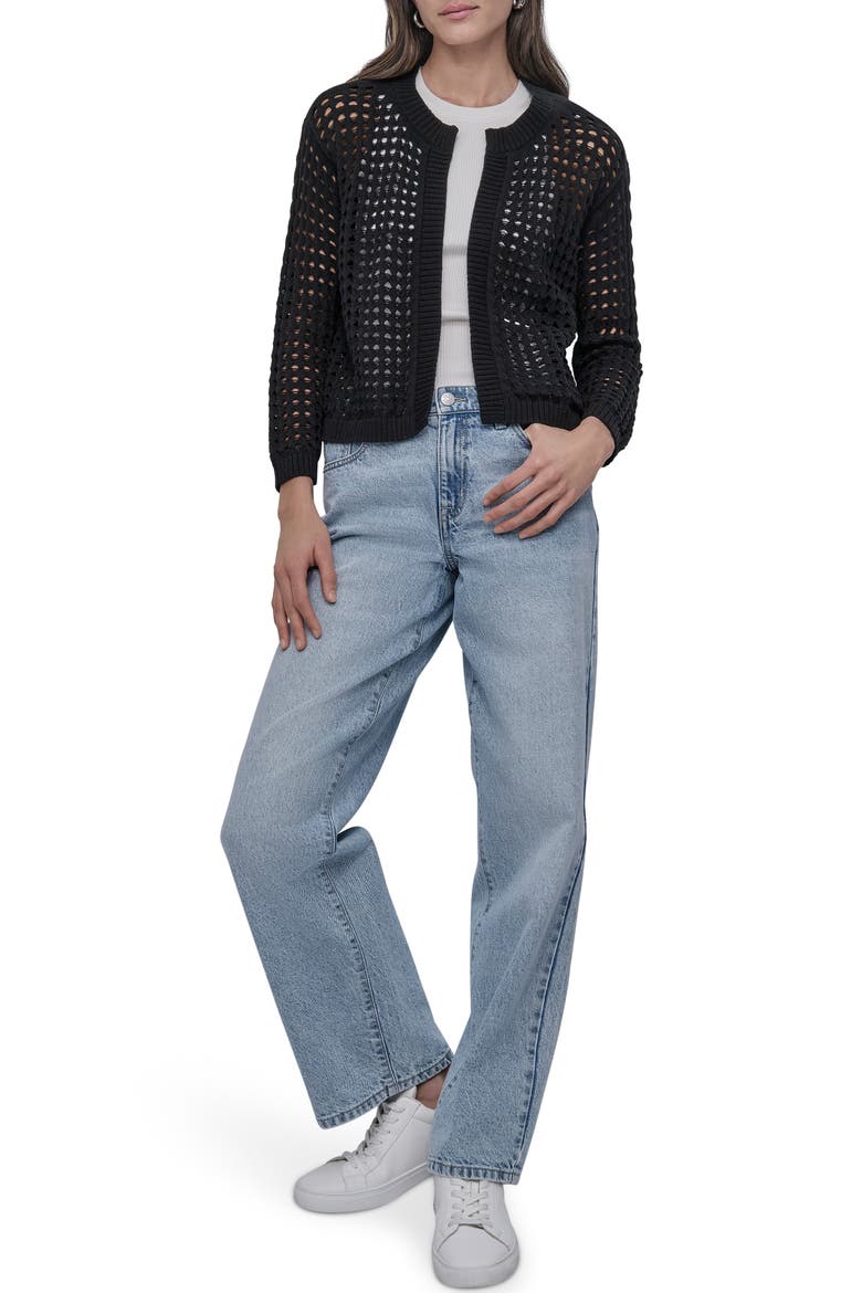 Open Stitch Cotton Cardigan, Alternate, color, BLACK