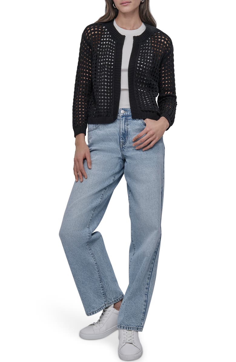 DKNY Jeans Open Stitch Cotton Cardigan, Alternate, color, Black
