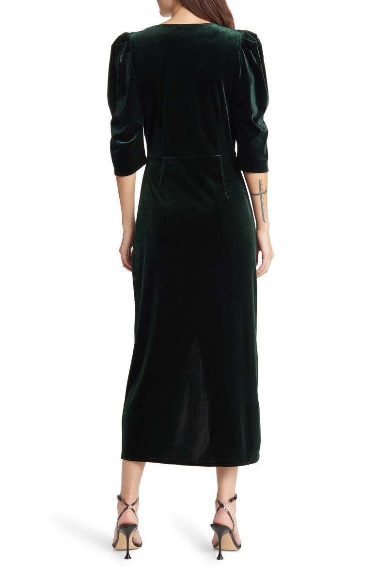 Faux Wrap Velvet Midi Cocktail Dress, Alternate, color, GREEN