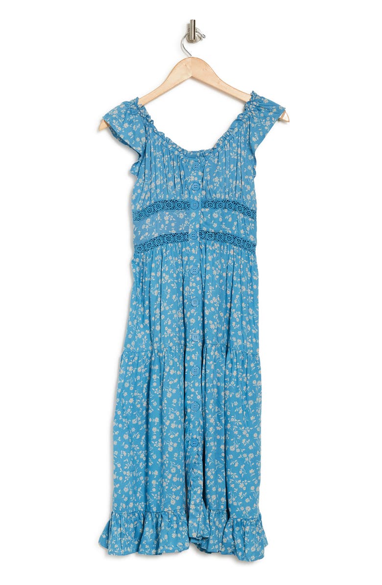 Angie Floral Off-the-Shoulder Button Front Midi Dress, Alternate, color, 