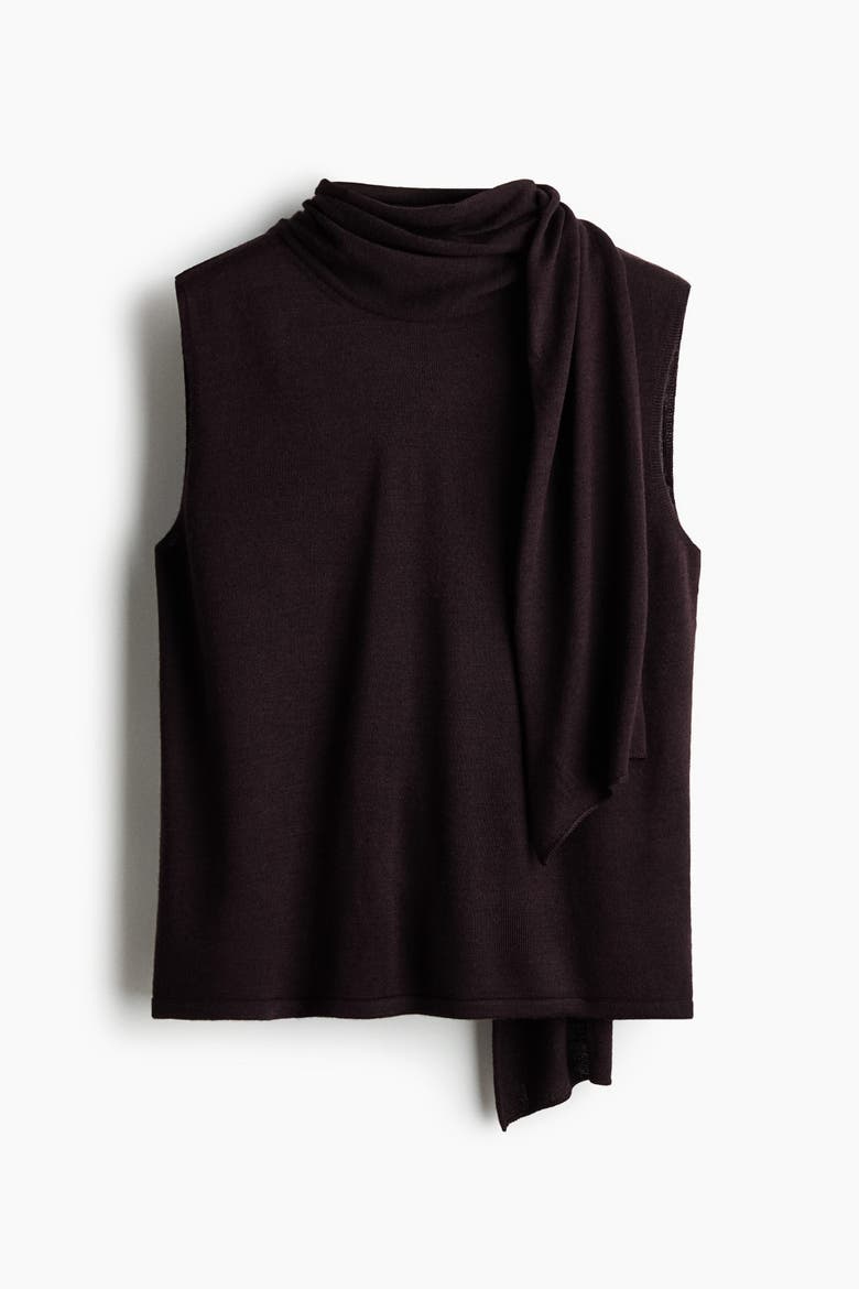 Scarf-detail Turtleneck Top, Alternate, color, Dark purple
