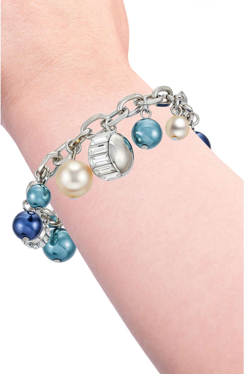 Vince Camuto Pearl Crystal Charm Bracelet, Alternate, color, Silver Tone