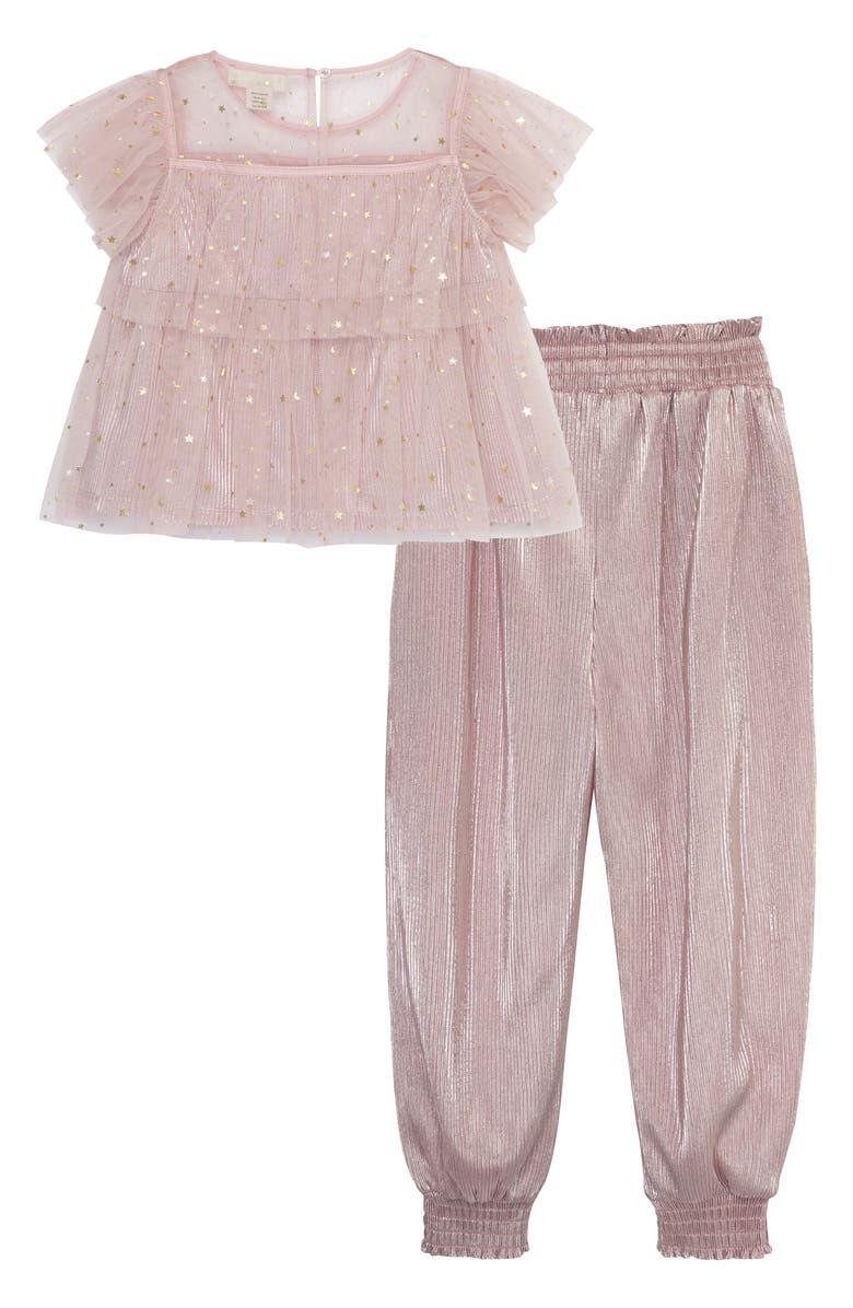 Peek Aren't You Curious Kids' Sparkle Mesh Top & Joggers Set, Main, color, Light Pink