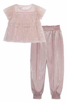 Peek Aren't You Curious Kids' Sparkle Mesh Top & Joggers Set