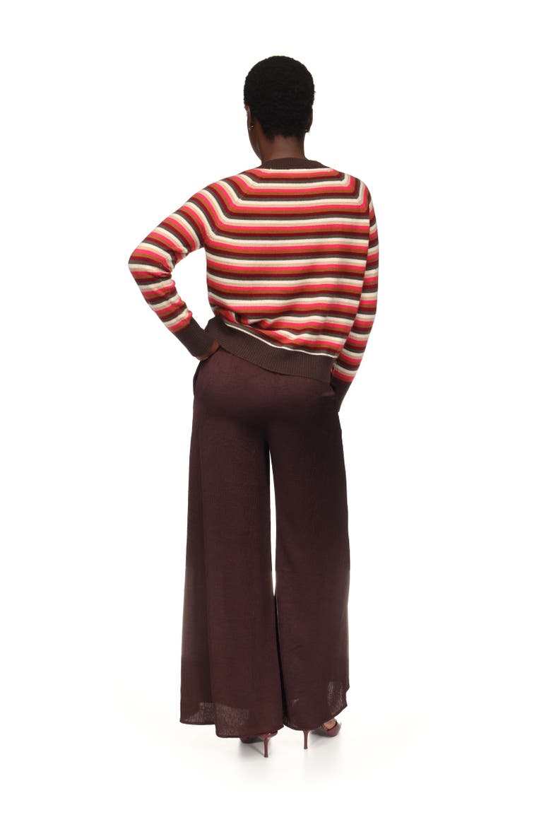 100% Cashmere Striped Crew Sweater, Alternate, color, Dark Brown