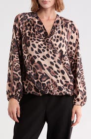 T Tahari Long Sleeve Faux Wrap Blouse
