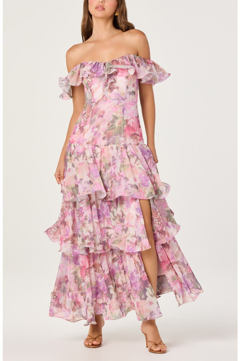 Wilder Floral Off the Shoulder Tiered Maxi Dress, Main, color, PINK LILAC FLORAL