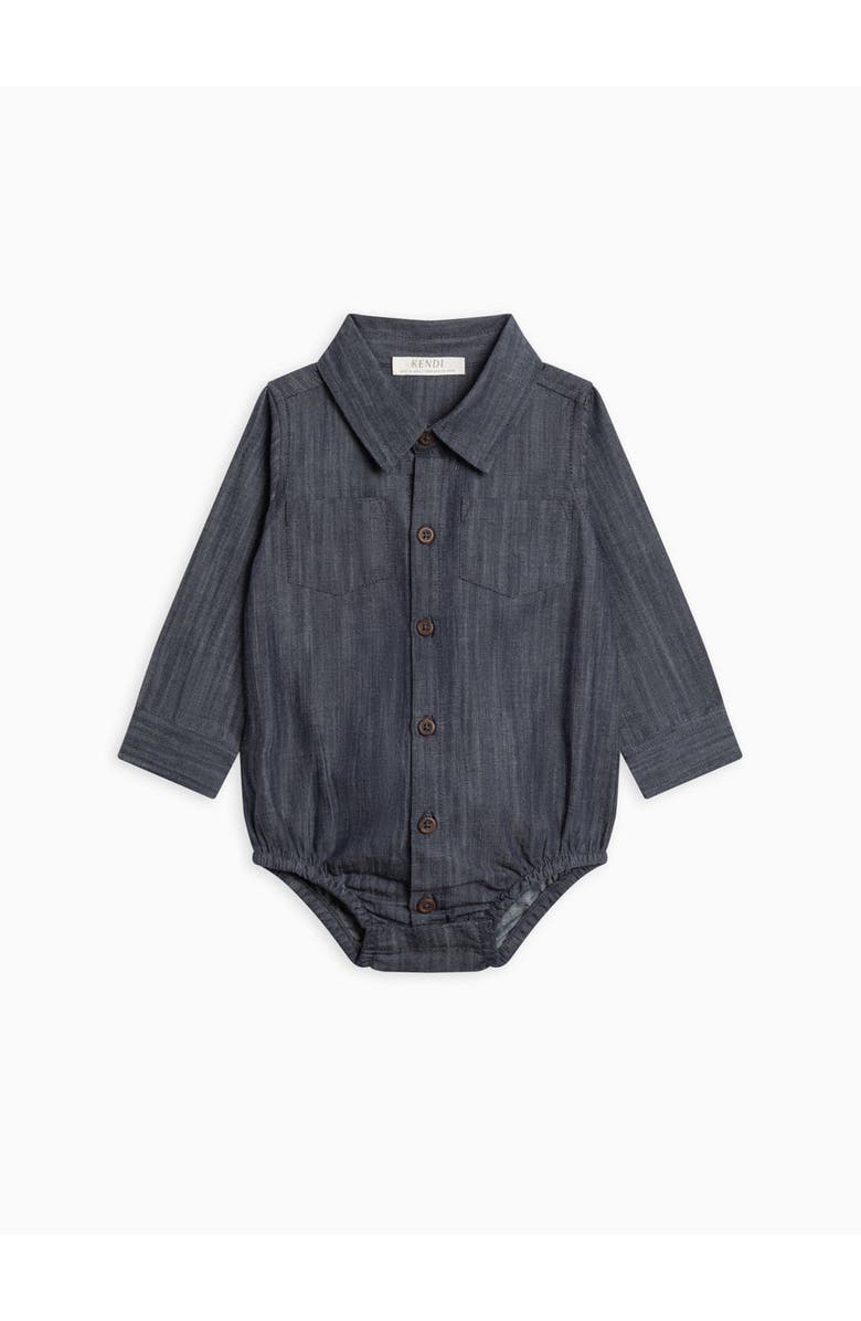 Kendi Flint Chambray Collared Bodysuit, Main, color, Chambray