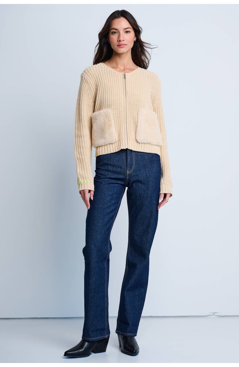 Lisa Todd Pocket Puff Faux Fur Cardigan, Alternate, color, Wheat