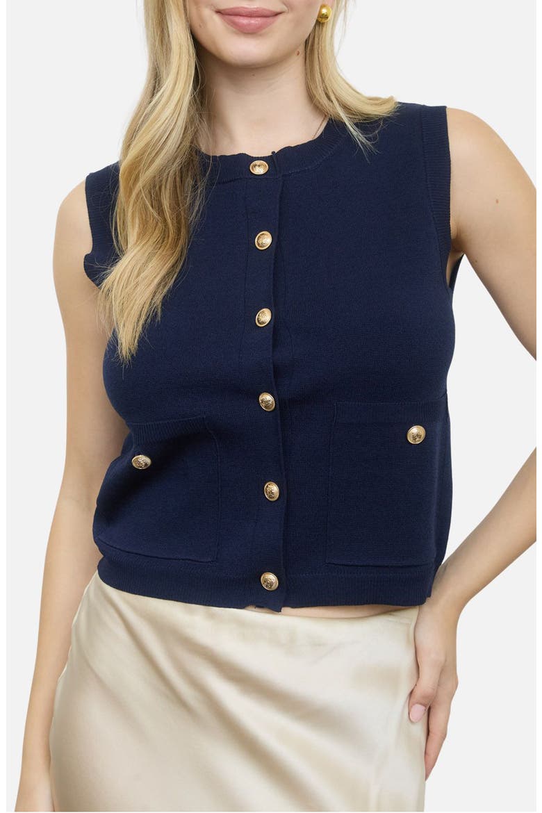 Sleeveless Double Pocket Cardigan, Main, color, NAVY