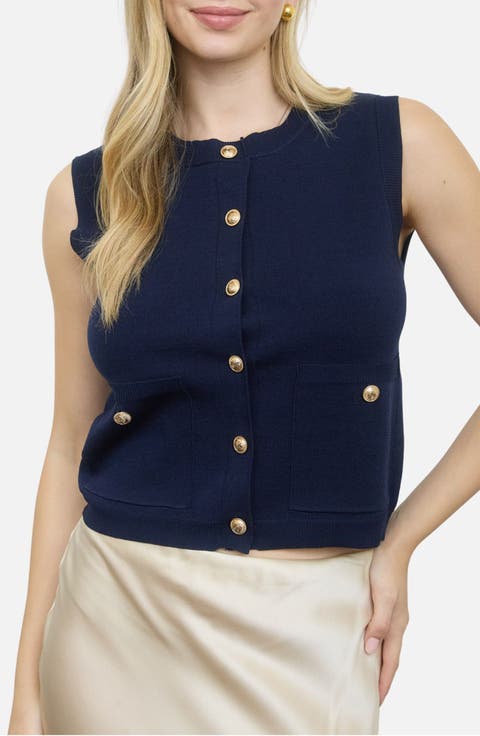 Sleeveless Double Pocket Cardigan