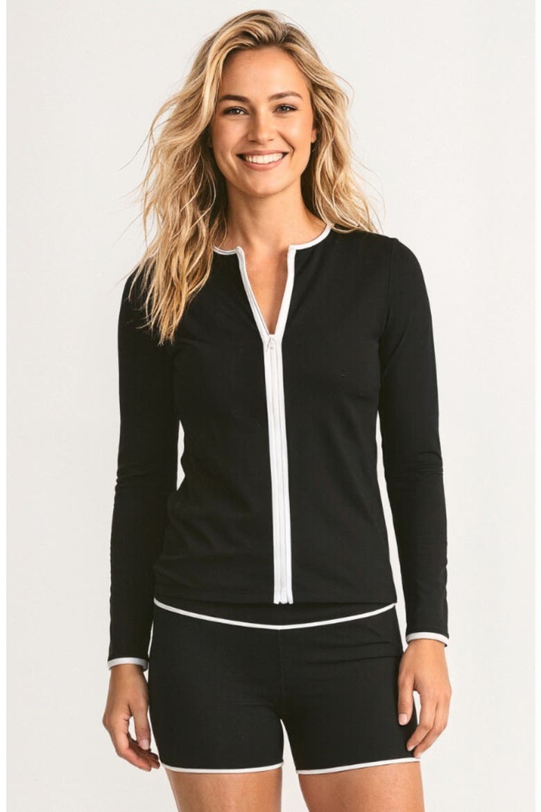Full Zip Peyton Swim Top Two-Toned Collection, Main, color, Black & White