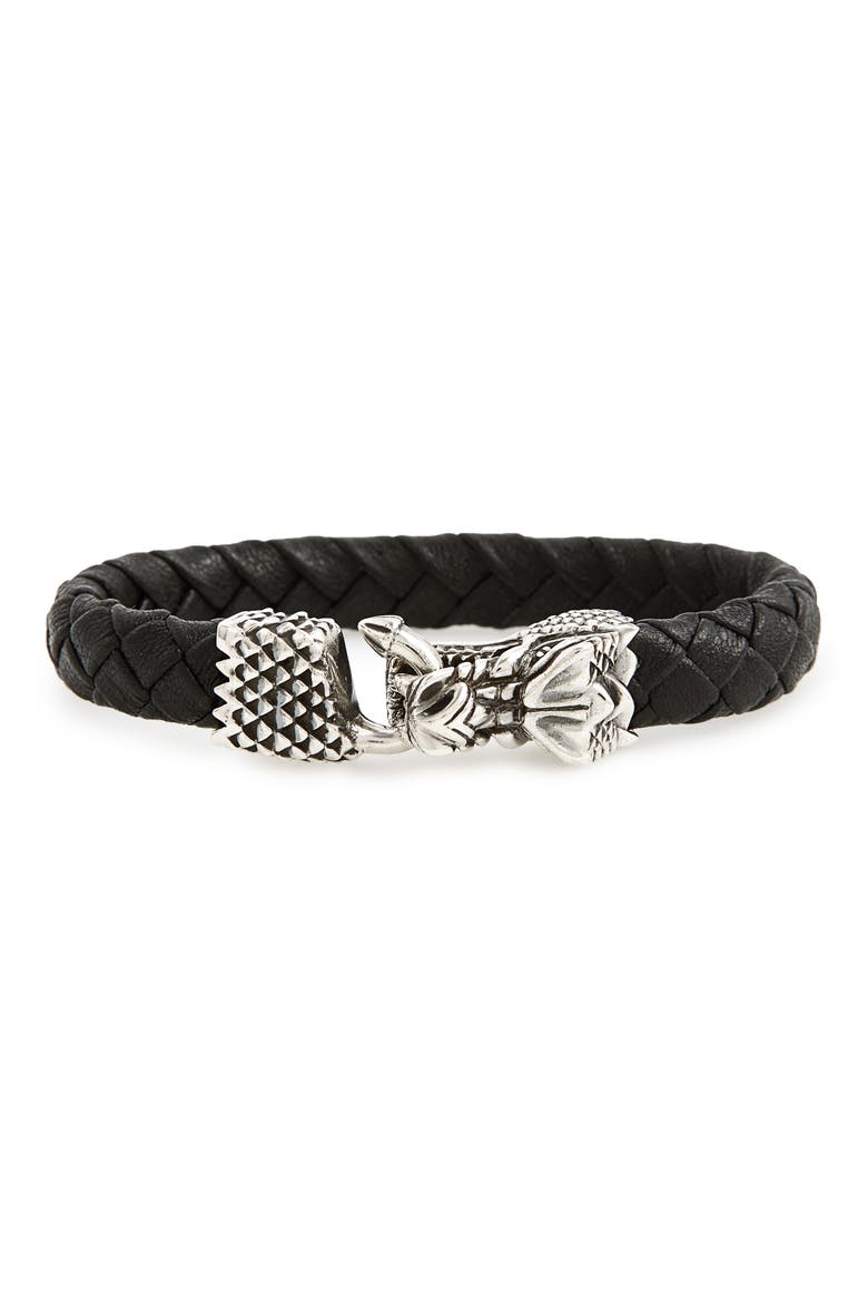 Leather Bracelet with Silver Dragon Clasp, Main, color, SILVER/ BLACK