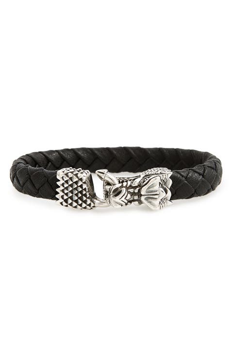 Leather Bracelet with Silver Dragon Clasp
