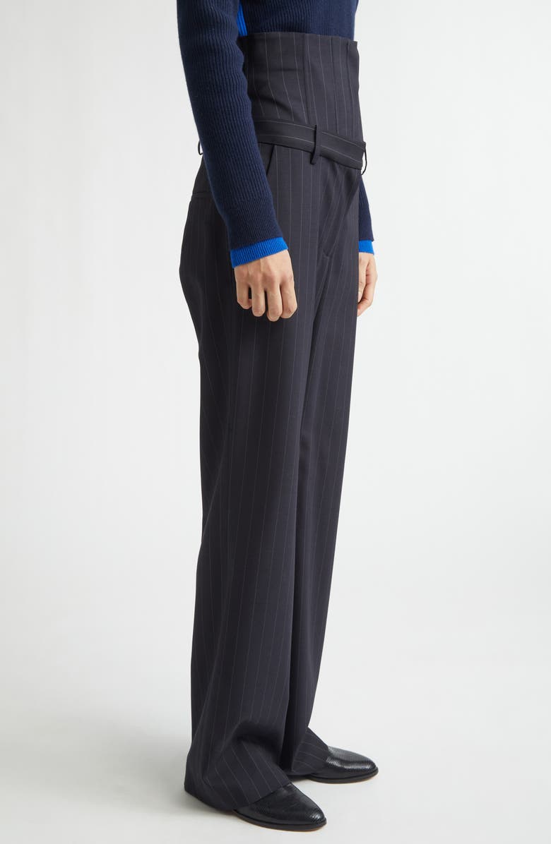MONSE Pinstripe Stretch Wool Corset Tailored Pants, Alternate, color, Dark Sapphire