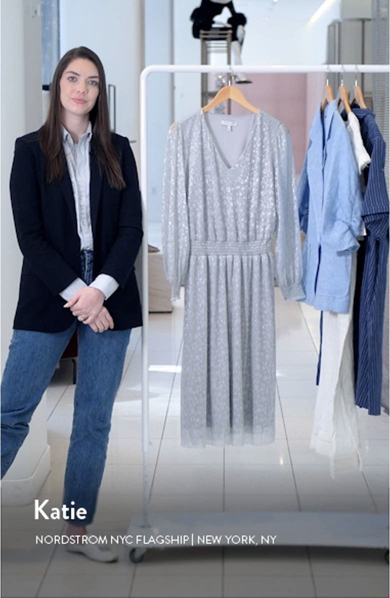 Plissé V-Neck Long Sleeve Midi Dress, sales video thumbnail