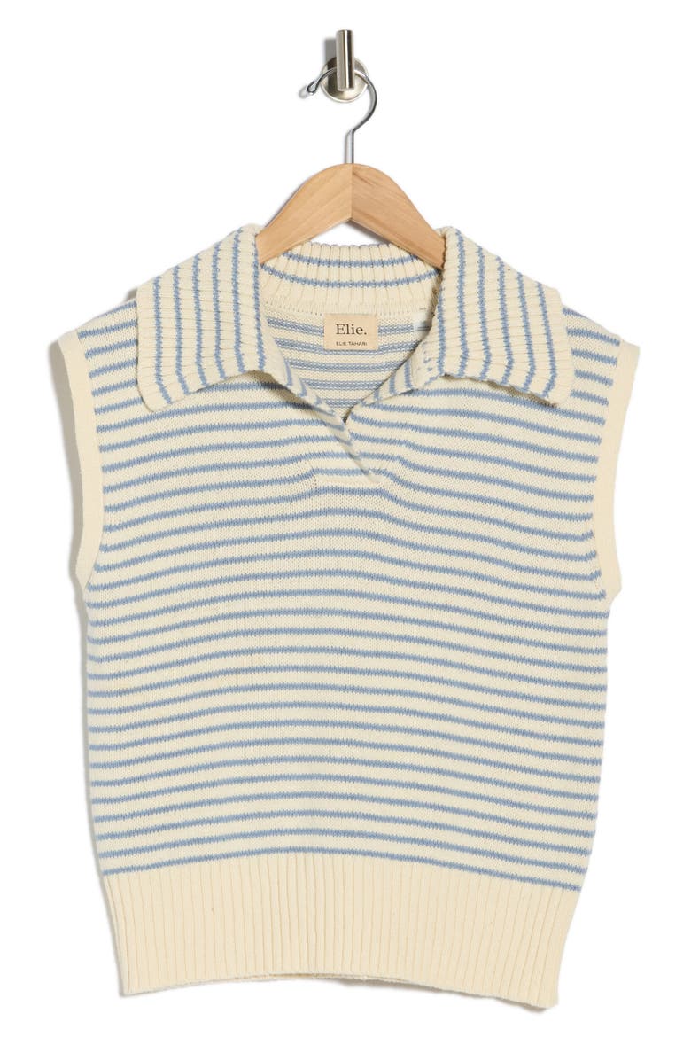 Stripe Johnny Collar Sweater, Alternate, color, NATURAL/ CHAMBRAY STRIPE