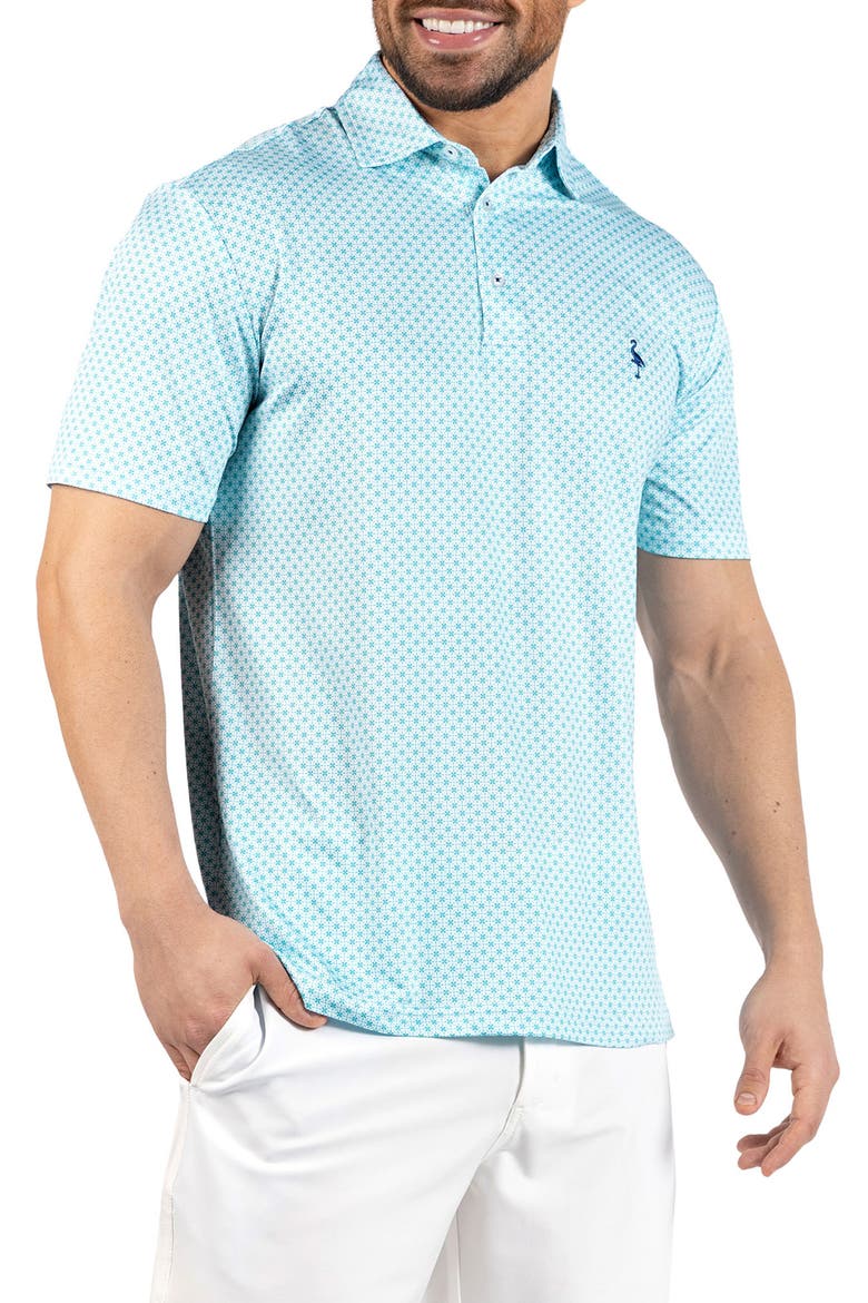 Geometric Floral Print Performance Polo, Alternate, color, SPEARMINT