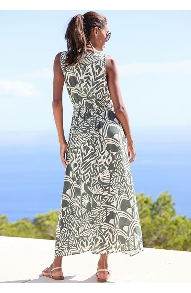 LASCANA Women's Flowy V-Neck Maxi Dress, Alternate, color, Green Ivory