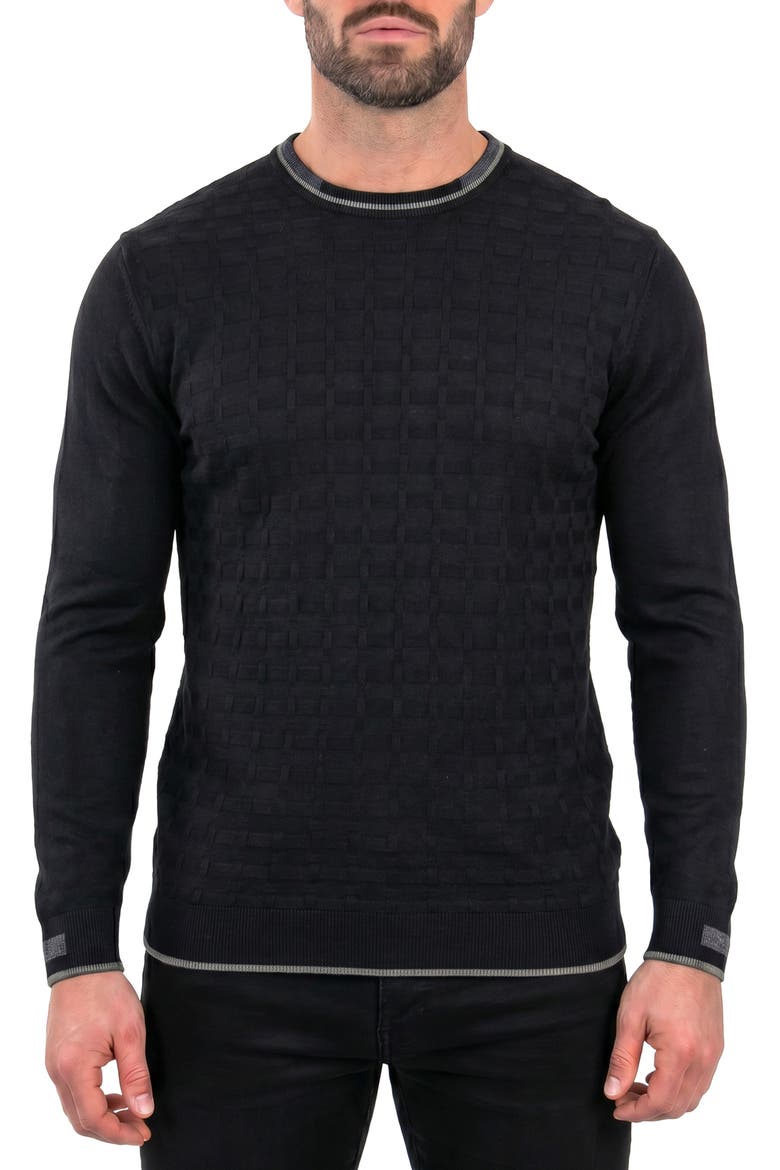 Check Textured Crewneck Sweater, Main, color, GREY