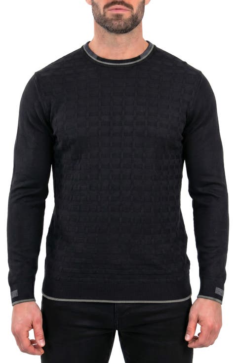 Check Textured Crewneck Sweater
