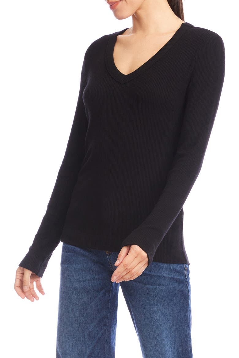 V-Neck Rib Top, Alternate, color, BLACK