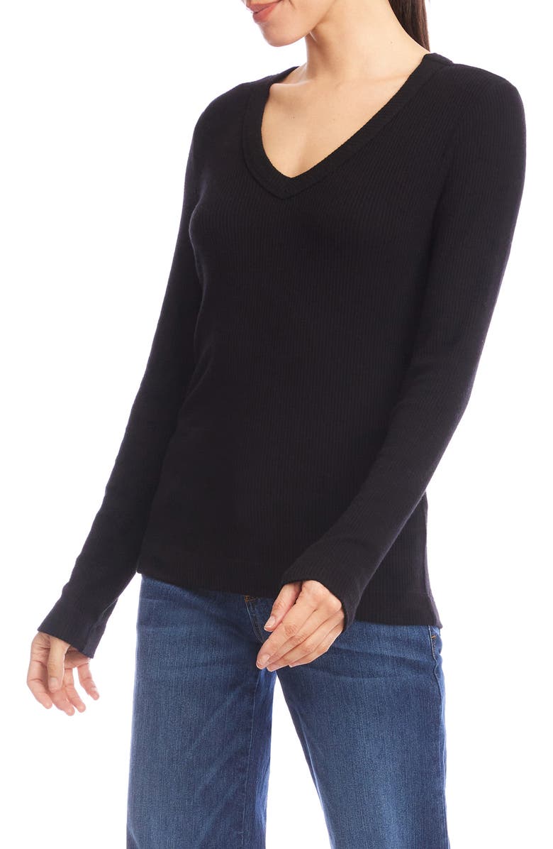 Karen Kane Rib V-Neck Long Sleeve Top, Alternate, color, Black