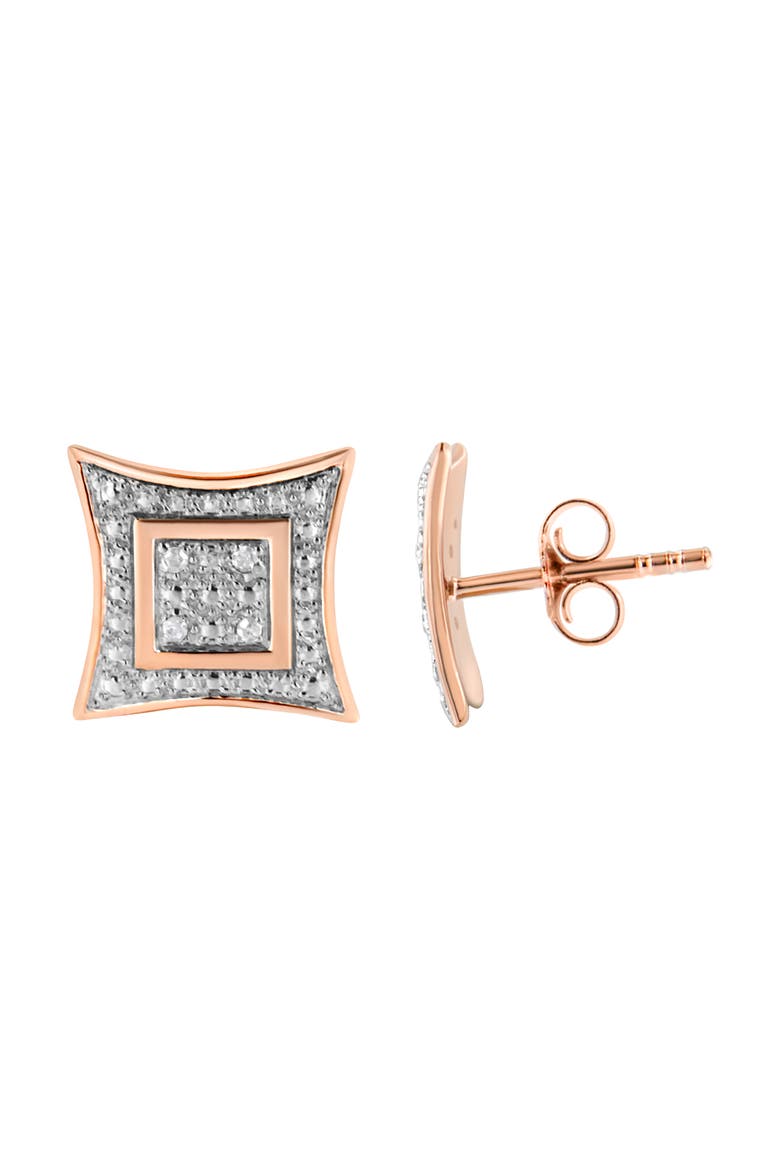 Silver Diamond Accent 4-Stone Four Pointed Star Shaped Halo-Style Stud Earrings, Alternate, color, Rose