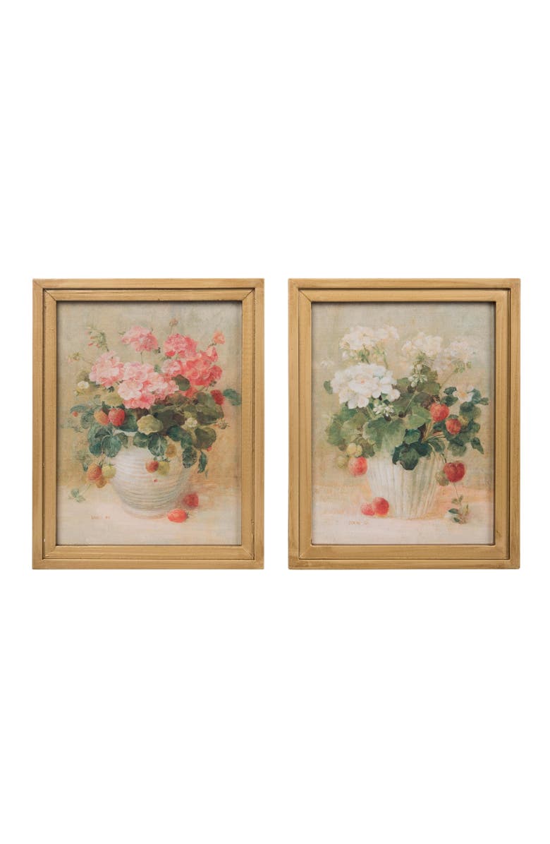 Transpac MDF Strawberry Canvas Art Set of 2 Spring Wall Decor for Home Decoration and Wood Wall Art, Main, color, Multicolored