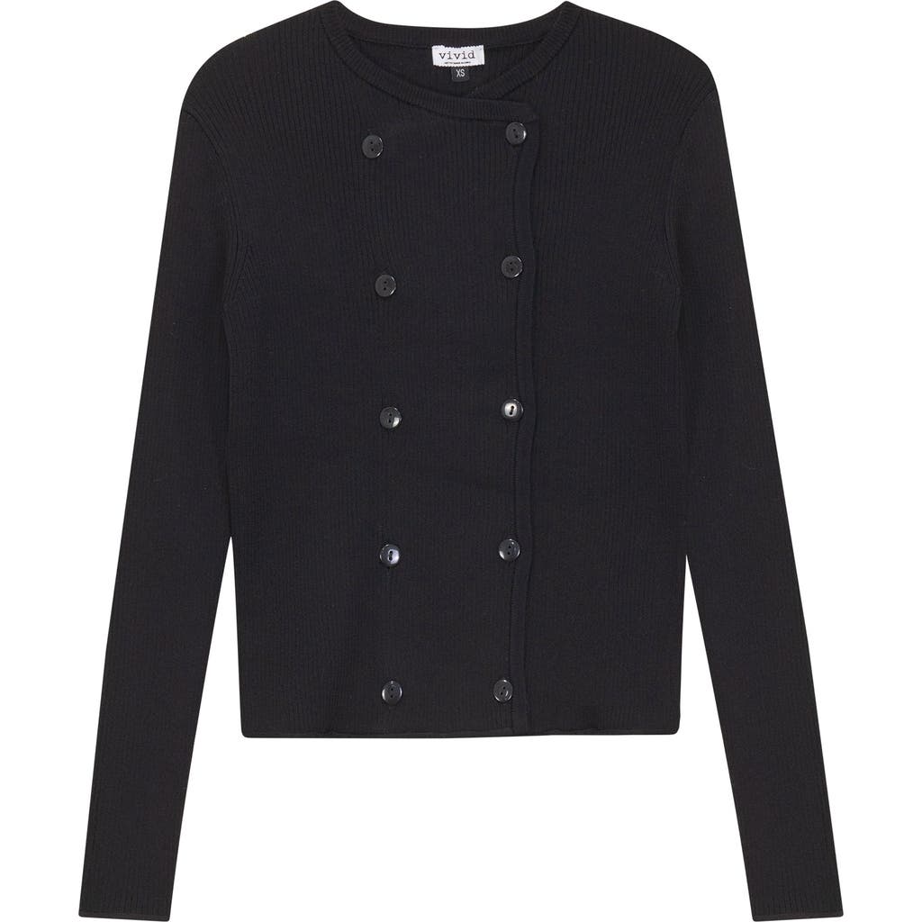 Vivid Double Breasted Button Front Cropped Knit Cardigan in Black at Nordstrom, Size Small
