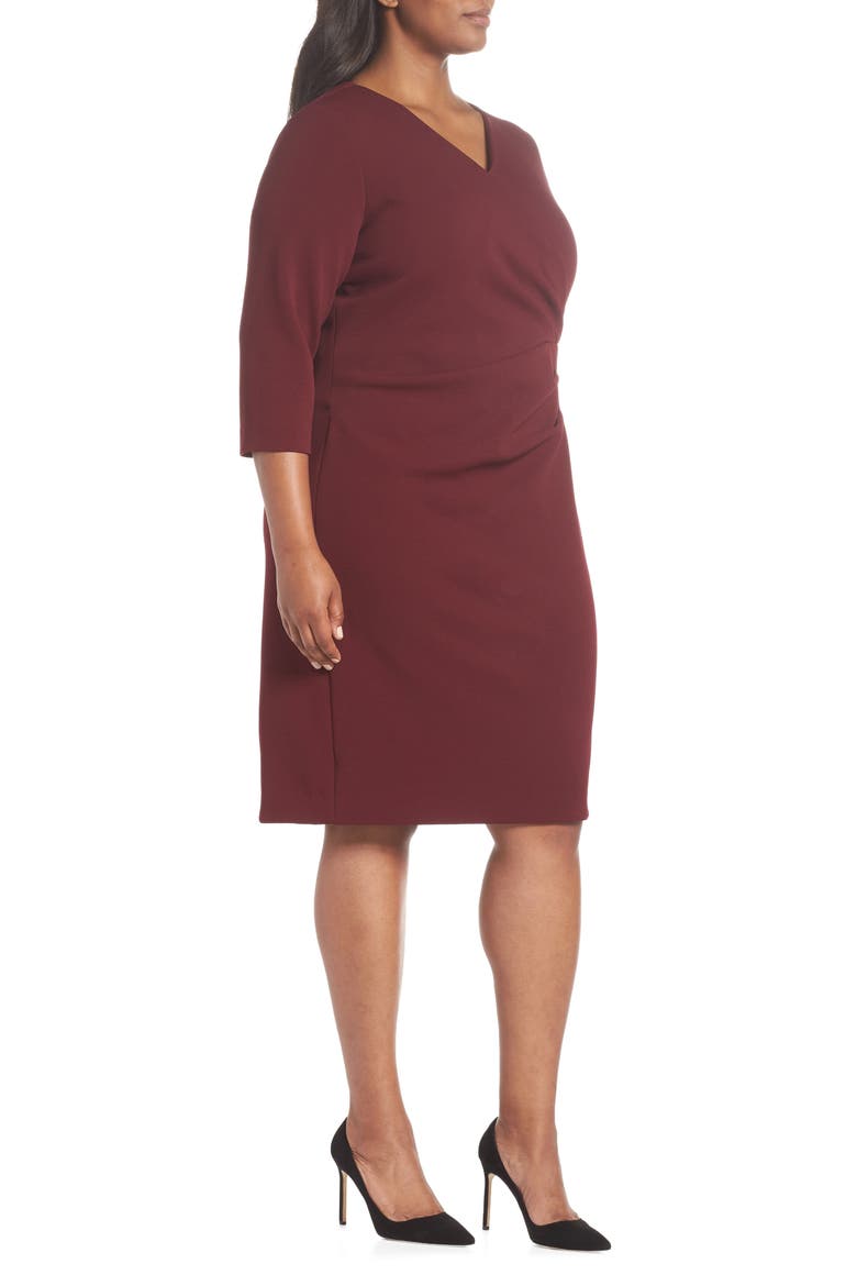 Ruched Surplice Crepe Sheath Dress, Alternate, color, BORDEAUX