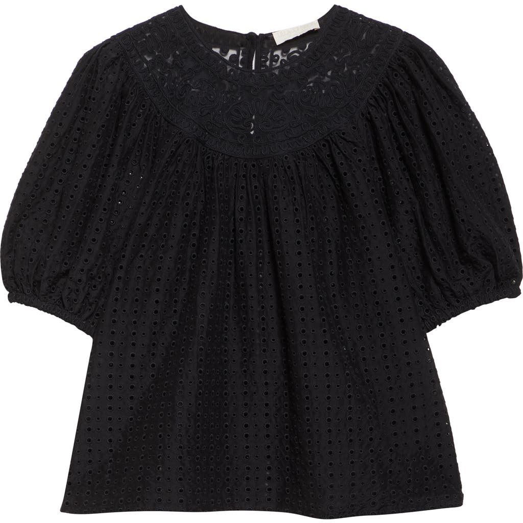 Ulla Johnson Amina Eyelet Lace Top In Noir