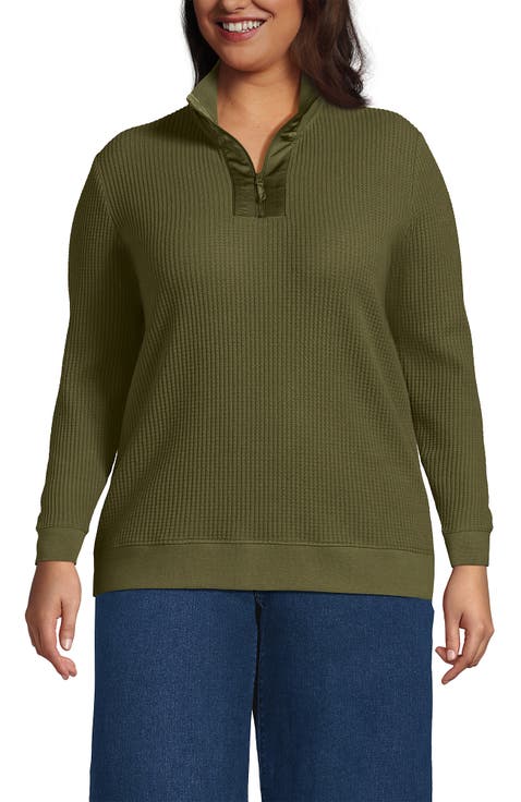 Plus Size Long Sleeve Waffle Colorblock Quarter Zip Pullover