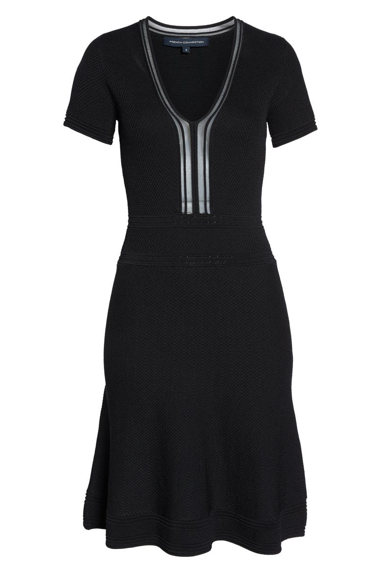 Ellie Knits V-Neck Fit & Flare Dress, Alternate, color, BLACK
