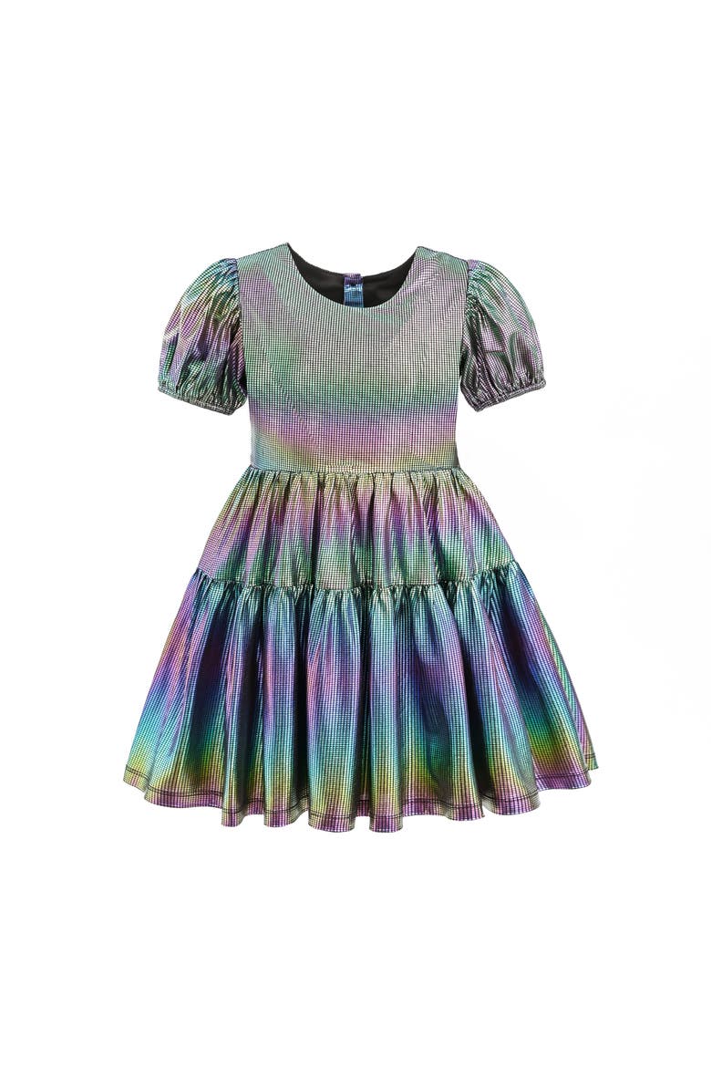 Retro Iridescent Puff-Sleeve Dress, Alternate, color, Grey