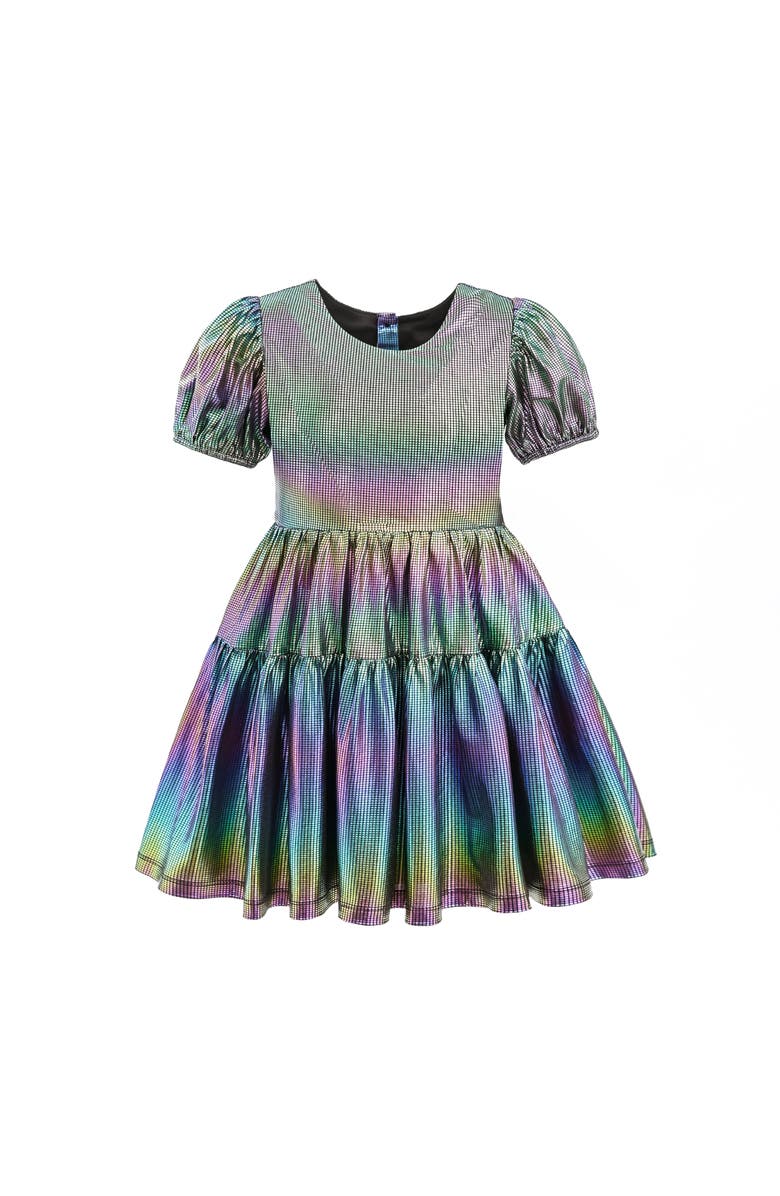 Mimi Tutu Retro Iridescent Puff-Sleeve Dress, Alternate, color, Grey