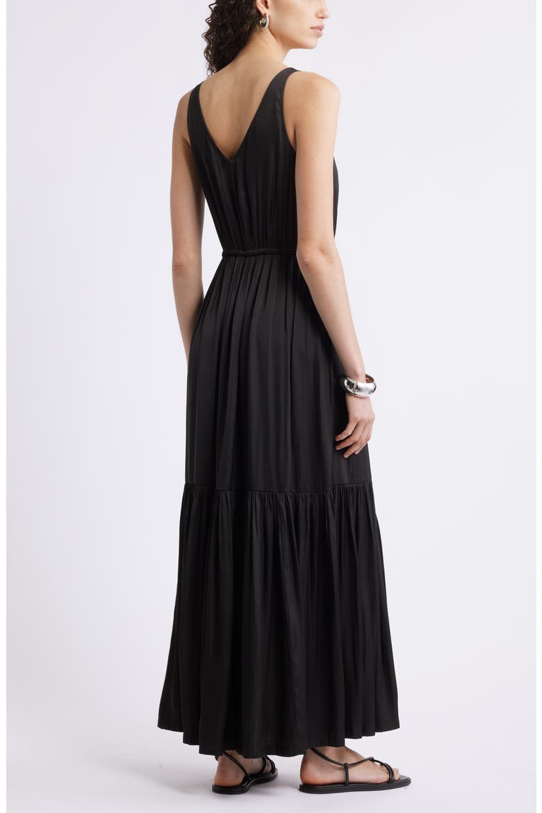 Sleeveless Satin V-Neck Maxi Dress, Alternate, color, BLACK
