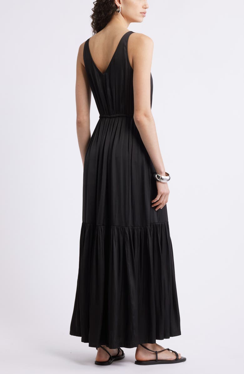 Nordstrom Sleeveless Satin V-Neck Maxi Dress, Alternate, color, Black