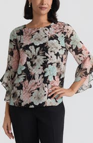 KASPER Blurred Floral Print Clip Dot Top