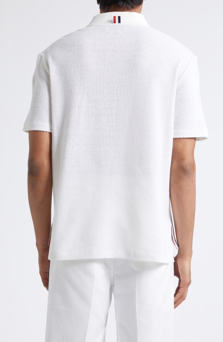 Thom Browne Relaxed Fit Cotton & Linen Polo, Alternate, color, White