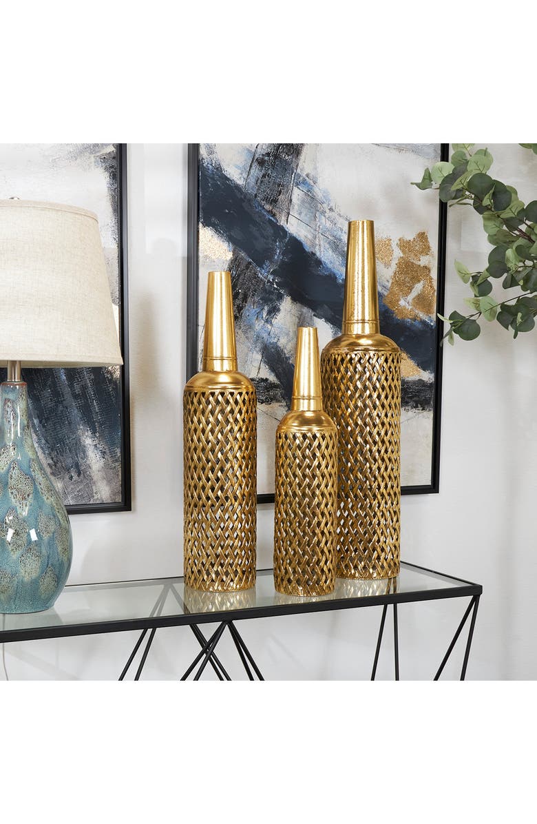 Novogratz Diamond Cut 3-Piece Metal Vase Set, Alternate, color,