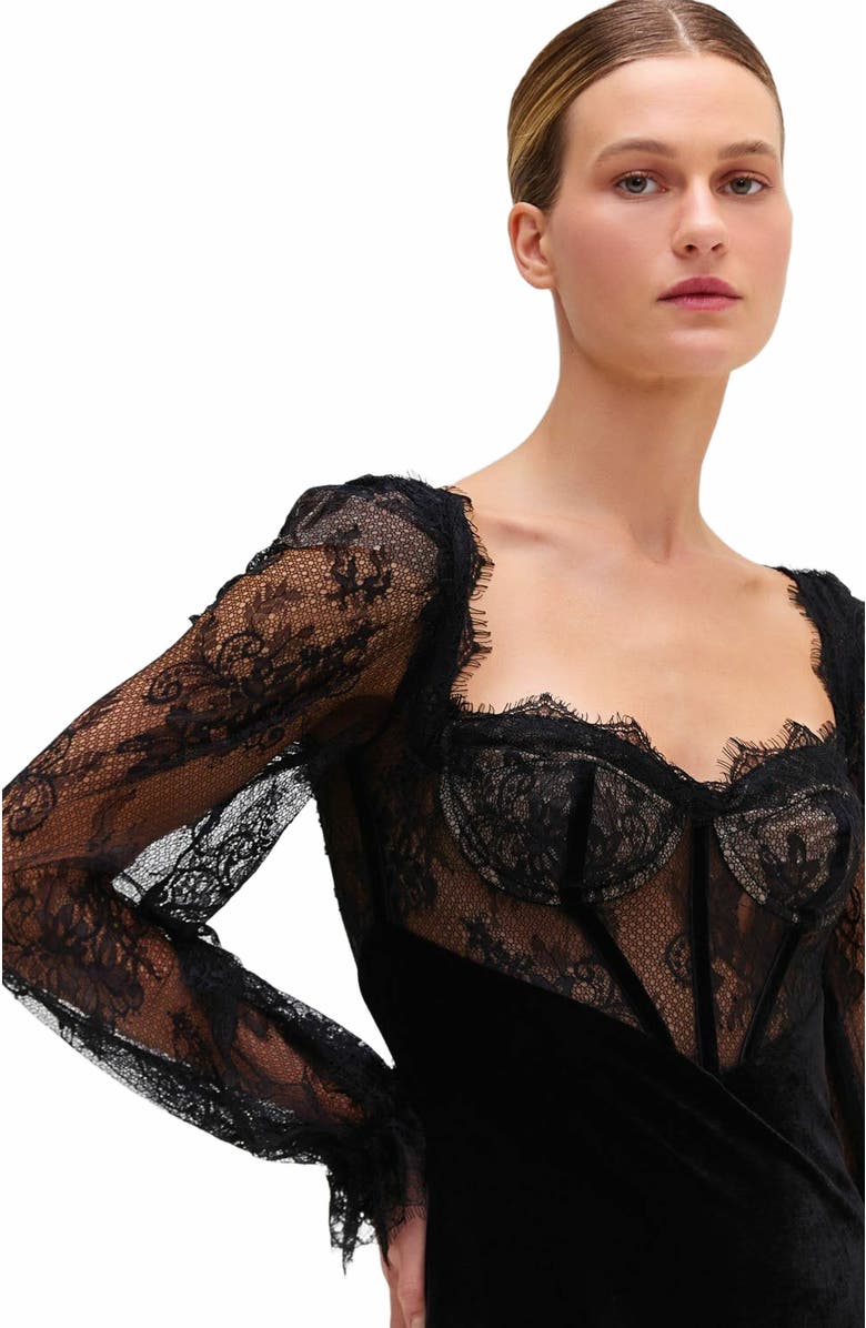 PatBO Lace and Velvet Mini Dress, Alternate, color, 