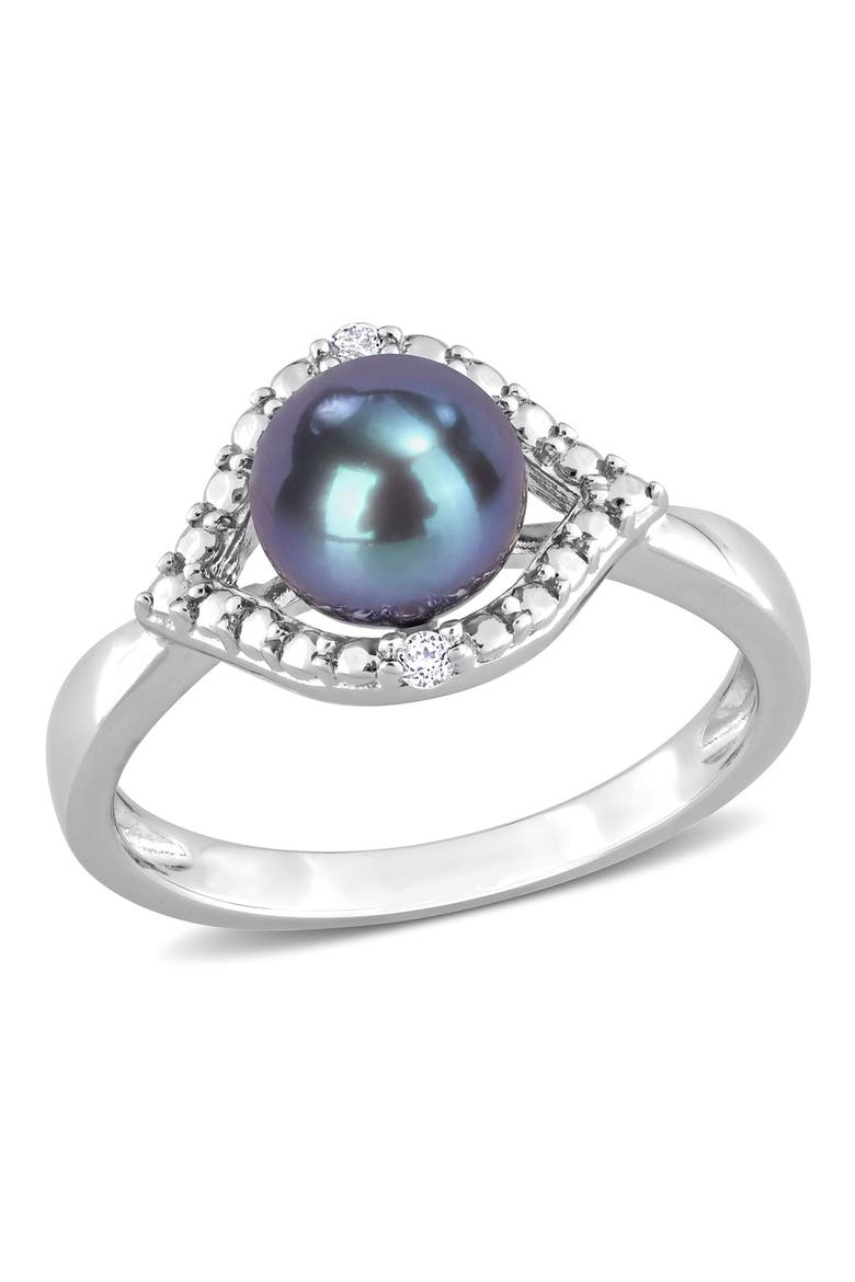 Black Pearl & White Topaz Ring, Main, color, BLACK