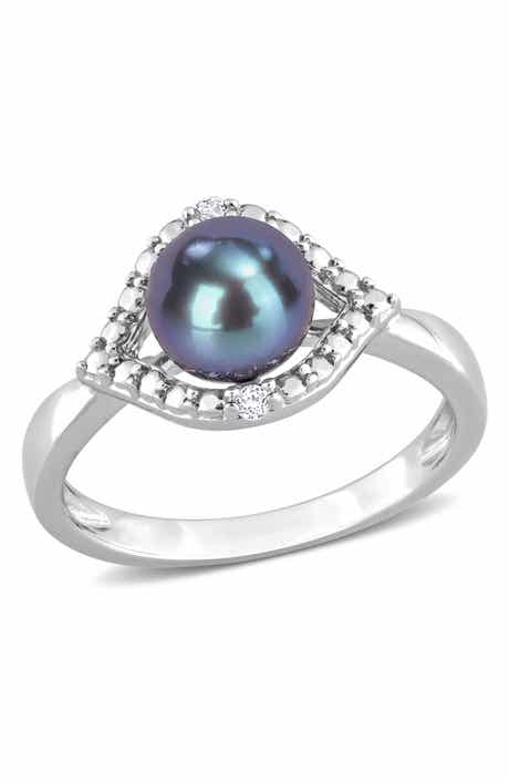 DELMAR Black Pearl & White Topaz Ring
