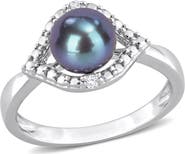DELMAR Black Pearl & White Topaz Ring