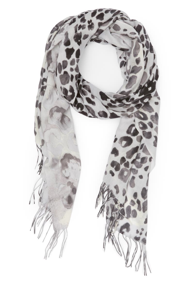 Tissue Print Wool & Cashmere Wrap Scarf, Alternate, color, BLACK COLOR CAT